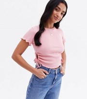 New Look Petite Pale Pink Ruched Cut Out Side Crop T-Shirt